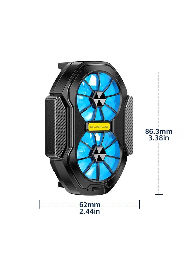 ZORIK - Phone Cooler with LED Light, Dual Fan USB Rechargeable Mobile Cooling Fan without Noise, Cellphone Radiator for Playing Games Tiktok for Universal iPhone/Android Smartphone - Image 1