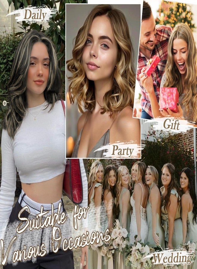 بارسدار وصلات شعر قصيرة مموجة من بارسدار - وصلات شعر مميزة بطول 12 بوصة للنساء - 6 قطع من الشعر الصناعي الناعم والكثيف للاستخدام اليومي - بني داكن مع خصلات فاتحة - Image 5