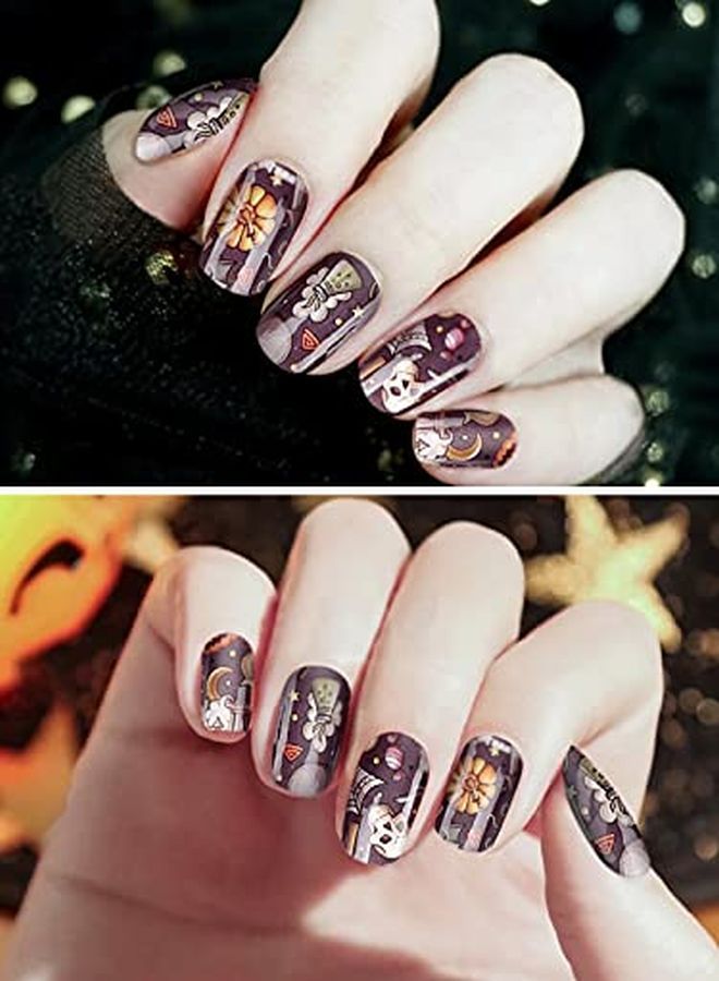 EBANKU Halloween Semi Cured Gel Nail Polish Strips, 20 Stickers Halloween Gel Nail Polish Stickers Wraps Halloween Nail Art Adhesive Stickers With Nail File Stick And Sealing Strip (Uv/Led Lamp Required)  - Image 2