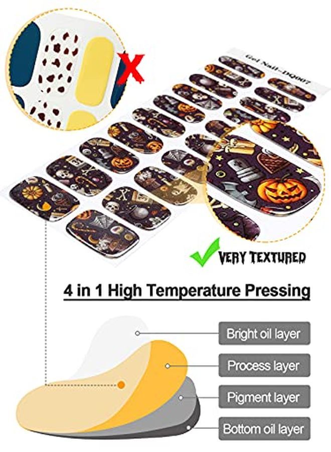 EBANKU Halloween Semi Cured Gel Nail Polish Strips, 20 Stickers Halloween Gel Nail Polish Stickers Wraps Halloween Nail Art Adhesive Stickers With Nail File Stick And Sealing Strip (Uv/Led Lamp Required)  - Image 4
