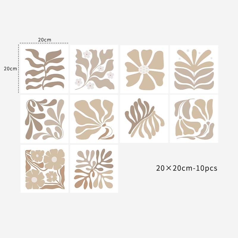 Alwayspon Self-Adhesive Vinyl Wall Tile Stickers, 10Pcs 20cm/8inch Peel and Stick on Tiles Transfer Vinyl Flooring Waterproof Splashback for Kitchen Bathroom, Brown Floral - Image 2