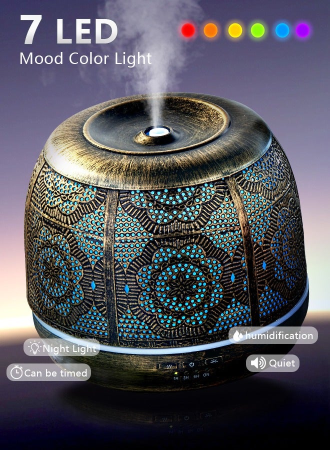 500ml Metal Essential Oils Diffuser, Ultrasonic Aromatherapy Machines, Air Humidifier, 7 Colors Night Light, Auto Shut Off Timer, for Large Room Office Bedroom  - Image 1