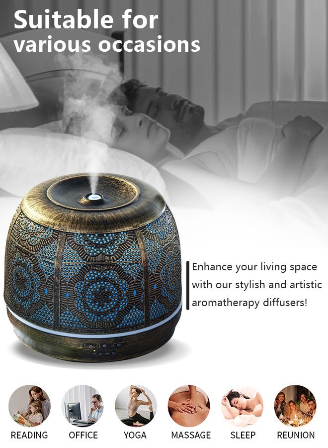 500ml Metal Essential Oils Diffuser, Ultrasonic Aromatherapy Machines, Air Humidifier, 7 Colors Night Light, Auto Shut Off Timer, for Large Room Office Bedroom  - Image 3