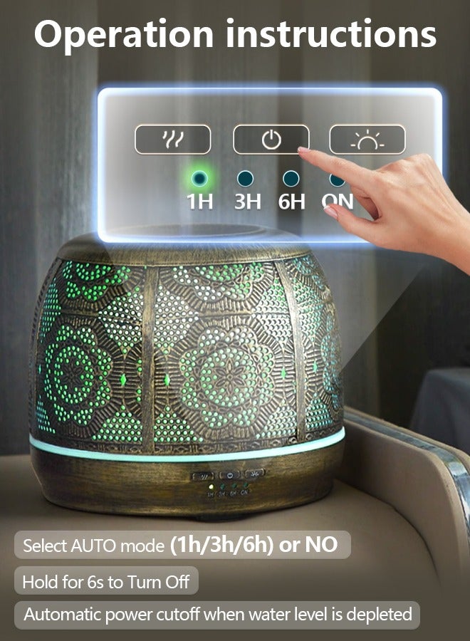500ml Metal Essential Oils Diffuser, Ultrasonic Aromatherapy Machines, Air Humidifier, 7 Colors Night Light, Auto Shut Off Timer, for Large Room Office Bedroom  - Image 4