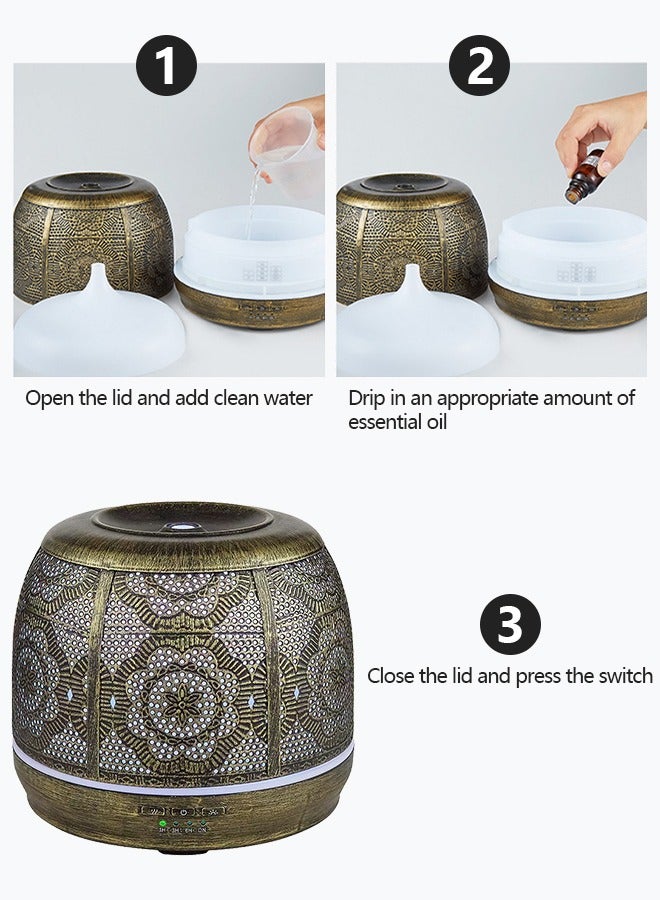 500ml Metal Essential Oils Diffuser, Ultrasonic Aromatherapy Machines, Air Humidifier, 7 Colors Night Light, Auto Shut Off Timer, for Large Room Office Bedroom  - Image 5