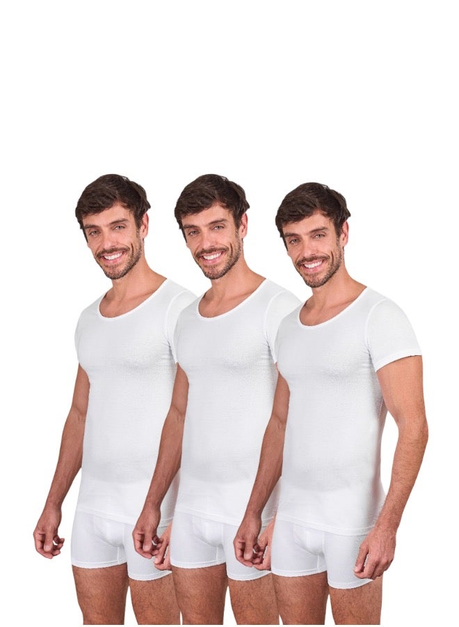 دايس فانلة نص كم رجالي عرض ٣ قطع لون ابيض - Image 1