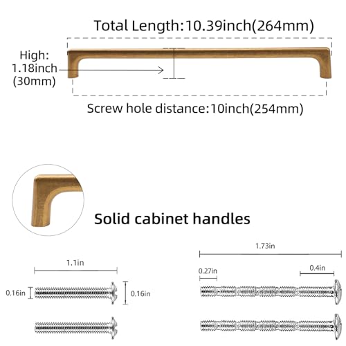 POVEFONK 6 Pack 10 Inch254mm Antique Brass Kitchen Cabinet Handles Cabinet Pulls Vintage Drawer Pulls Aged Gold Bronze Kitchen Cabinet Hardware Kitchen Handles Drawer Pulls Dresser Handles - Image 3