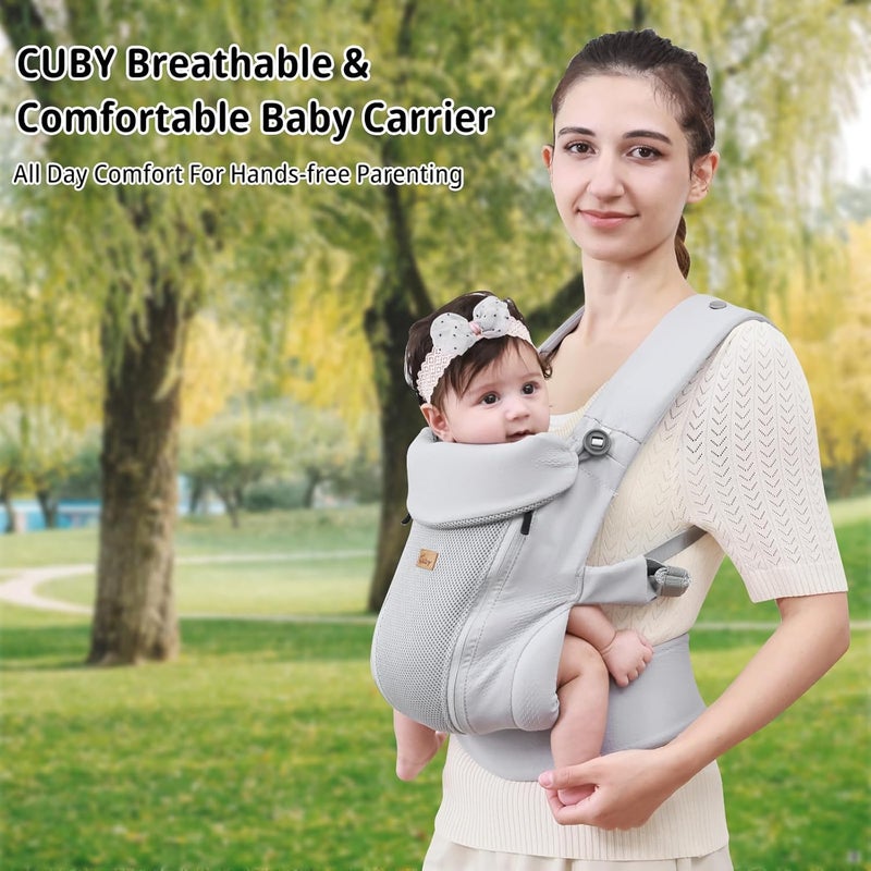 CUBY Newborn Baby Carrier with Head Support and Sunshield Breathable  Adjustable Newborn Toddler Front Baby Carriers HandsFree Newborn Carrier up to 40lbsLight Gray Upgradedwith Waist Belt - Image 2