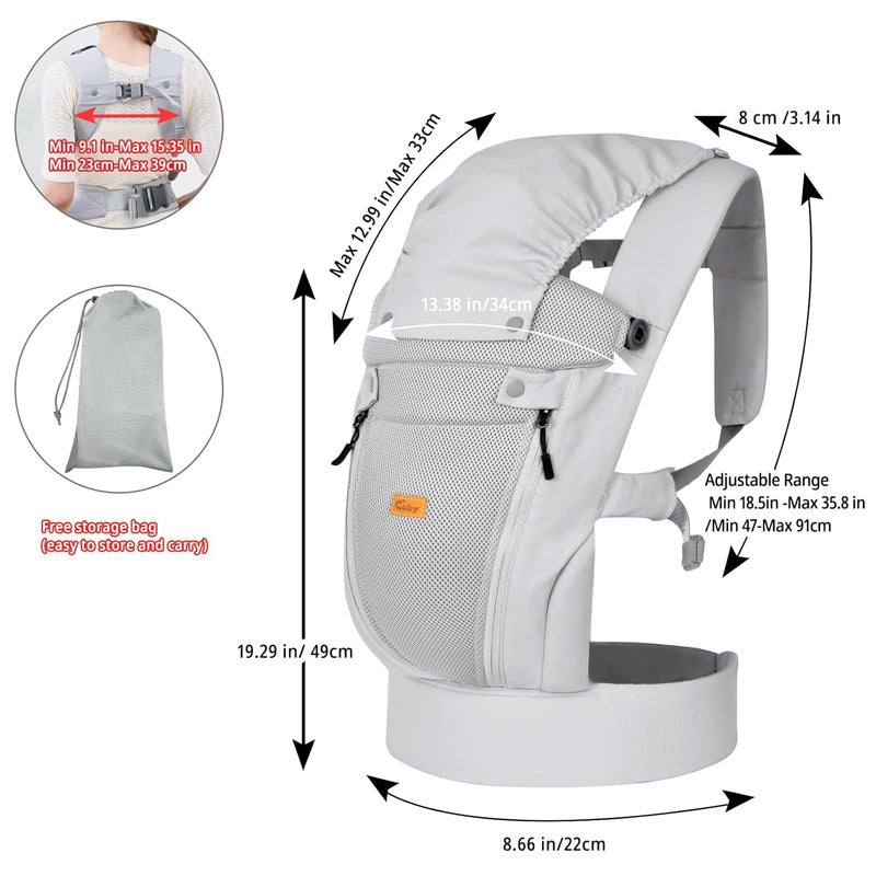 CUBY Newborn Baby Carrier with Head Support and Sunshield Breathable  Adjustable Newborn Toddler Front Baby Carriers HandsFree Newborn Carrier up to 40lbsLight Gray Upgradedwith Waist Belt - Image 3