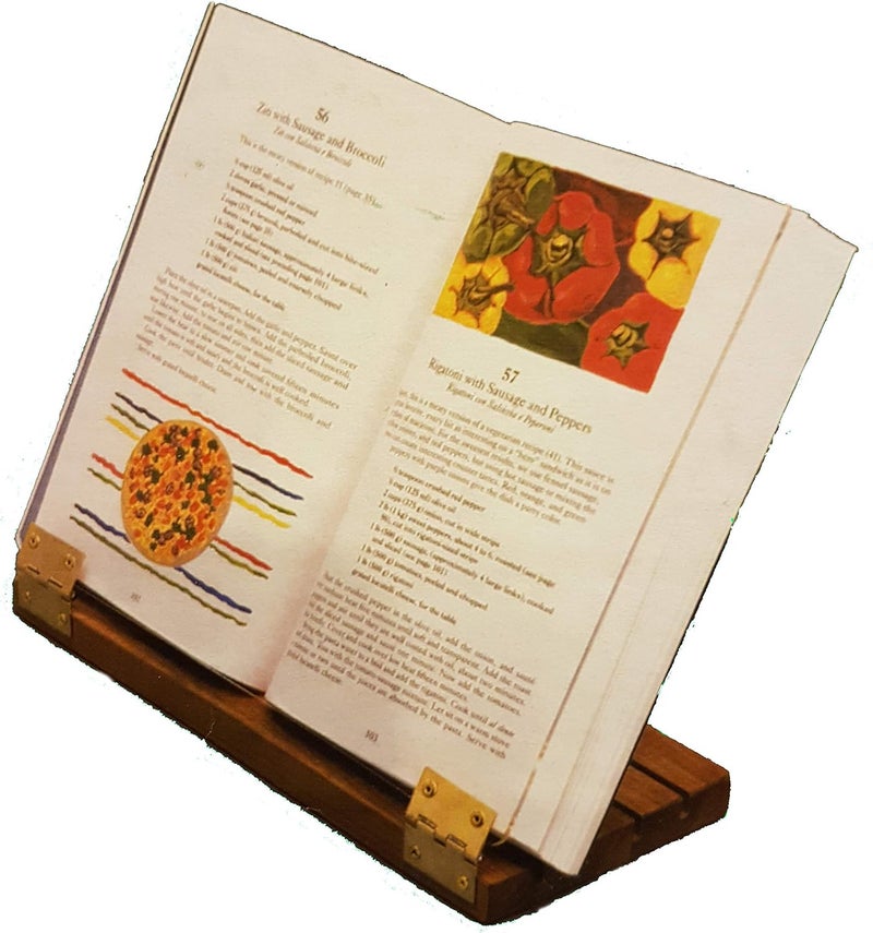 Clear Solutions Original Hinged Cookbook Holder - Acrylic Shield With Wood Base and Brass Plated Hinges - Made in the USA - Image 1