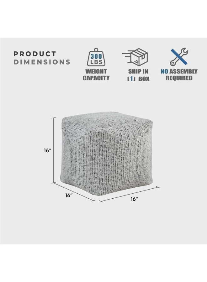 Pouf Ottoman, Square Ottoman Foot Rest, Corduroy Pouf, Small Foot Stools for Couch with Filling for Living Room/Bedroom, Off-White - Image 2