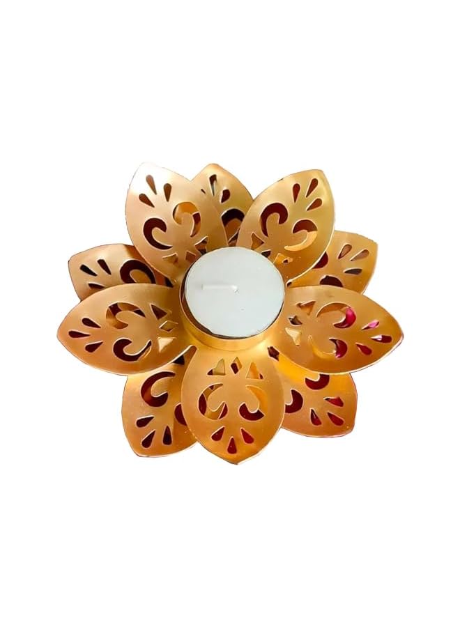 The Bros Lotus Flower Decorative Tealight Holder Handcrafted - Perfect for Diwali, Religious Ceremonies, Home, Living Room, Office Decor. Festive Decor Diya with Free T-Light Candles (Set of 2)  - Image 2