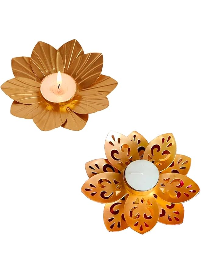 The Bros Lotus Flower Decorative Tealight Holder Handcrafted - Perfect for Diwali, Religious Ceremonies, Home, Living Room, Office Decor. Festive Decor Diya with Free T-Light Candles (Set of 2)  - Image 1