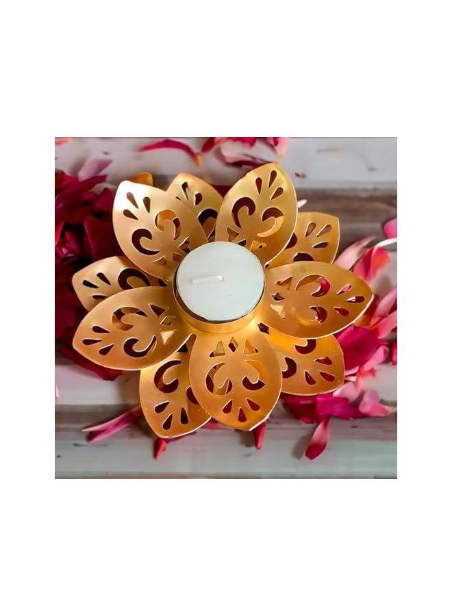 The Bros Lotus Flower Decorative Tealight Holder Handcrafted - Perfect for Diwali, Religious Ceremonies, Home, Living Room, Office Decor. Festive Decor Diya with Free T-Light Candles (Set of 2)  - Image 4