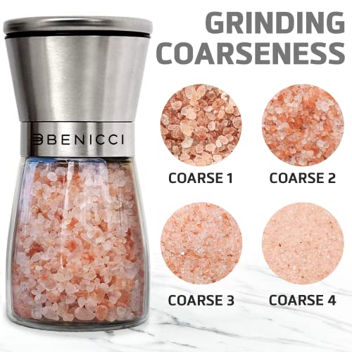 Benicci Beautiful Stainless Steel Salt and Pepper Grinder Set of 2 - Pepper Mill & Salt Mill with Adjustable Coarseness - Glass Spice Shakers - Easy Clean Ceramic Grinders w/Spoon & Cleaning Brush - Image 2