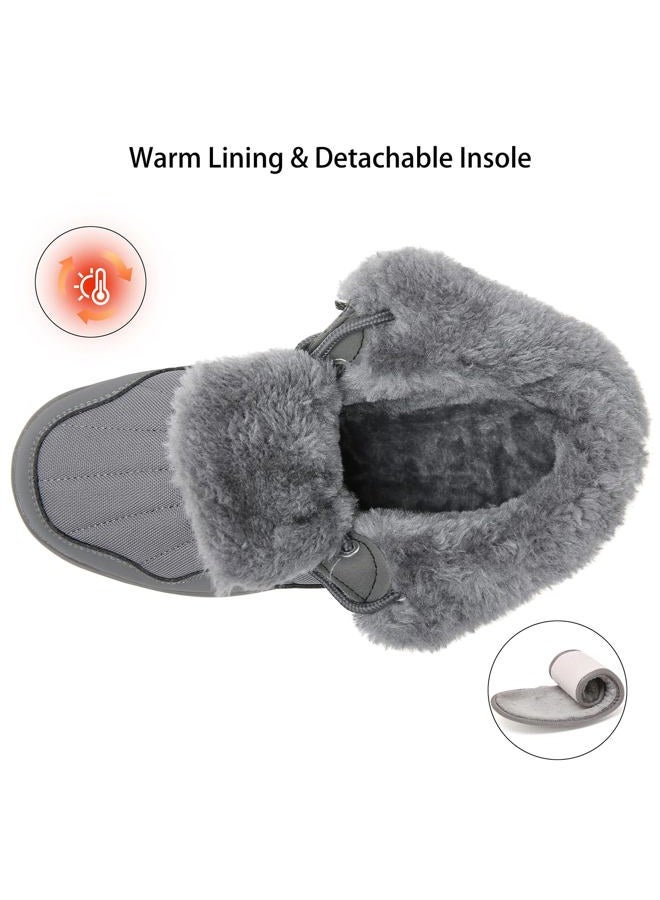 ChayChax Women's Winter Snow Boots with Fur Lined Lightweight Ankle Booties Anti Slip Comfortable Warm Winter Shoes, Grey, 9, Grey, 9 - Image 4