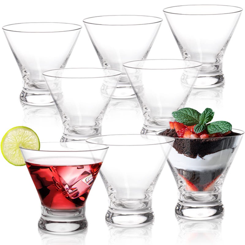 DEAYOU DEAYOU 8 Pack Stemless Martini Glasses Set 8oz Cocktail Glasses with Base for Gimlet Margarita Drink Juice Party Gift 