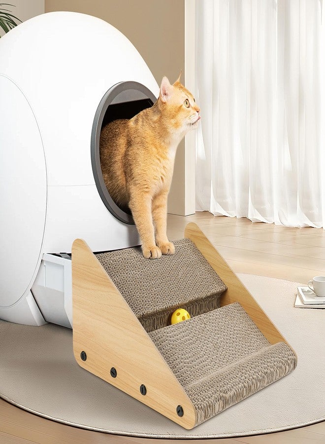 ROYALAY Litter Box Ramp for Elder Cats & Kittens, Corrugated Paper Cat Scratcher Post with a Ball, Suitable for Second Generation Automatic Litter Box - Image 1