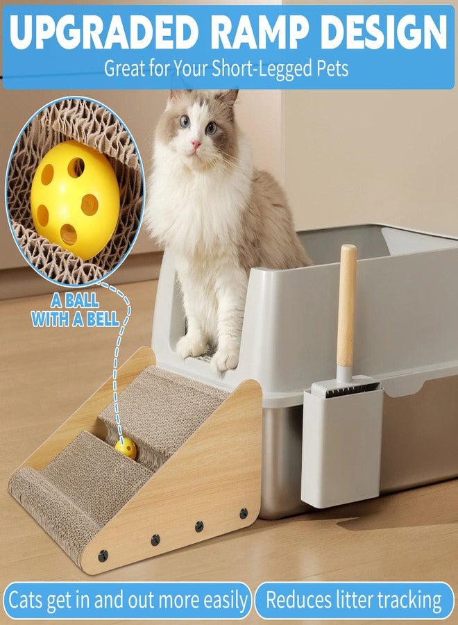 ROYALAY Litter Box Ramp for Elder Cats & Kittens, Corrugated Paper Cat Scratcher Post with a Ball, Suitable for Second Generation Automatic Litter Box - Image 3