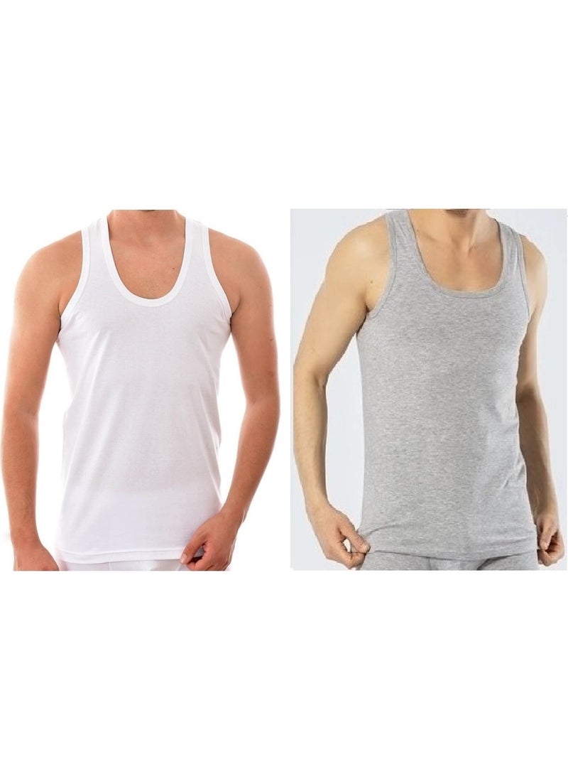 KYC Shopping - Men's 2 Piece White Gray Classic Cotton Strap Premium Undershirt - Image 1