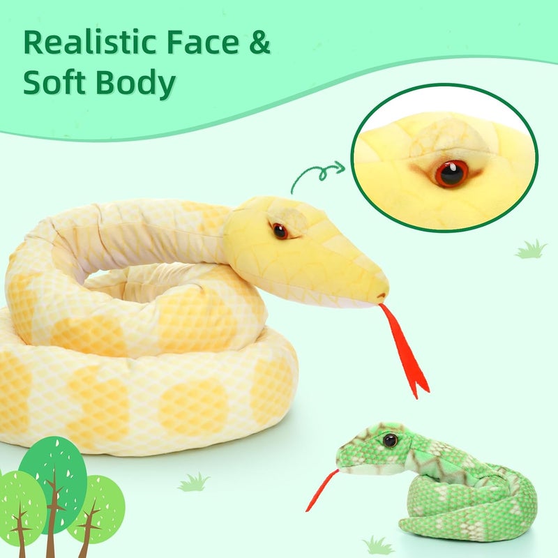 MorisMos Giant Plush Snake, 200cm Soft Mom Snake with 3 Kawaii Babies, Yellow Plush Animal Toy Great Gift for Children Girlfriend Christmas Birthday - Image 2