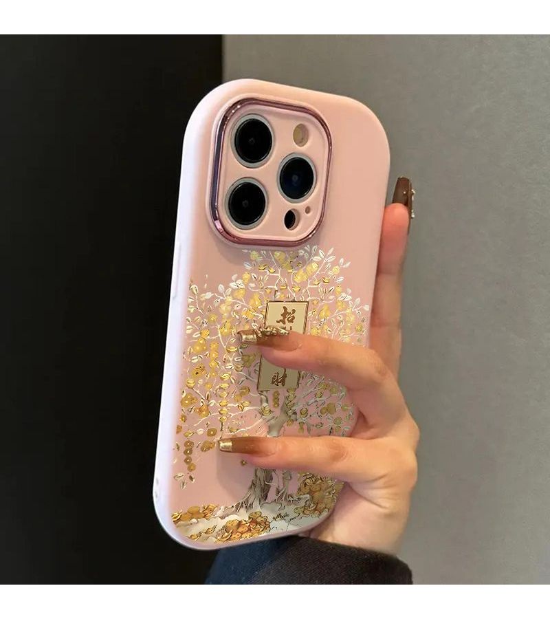 حافظة هاتف لجهاز iPhone 13 Pro Max، لون أبيض أنتيك، تصميم شجرة ذهبية للثروة والازدهار، حماية شديدة ضد السقوط والخدوش والكسر، قبلة مريحة، هدية مثالية لعيد الفصح - Image 4