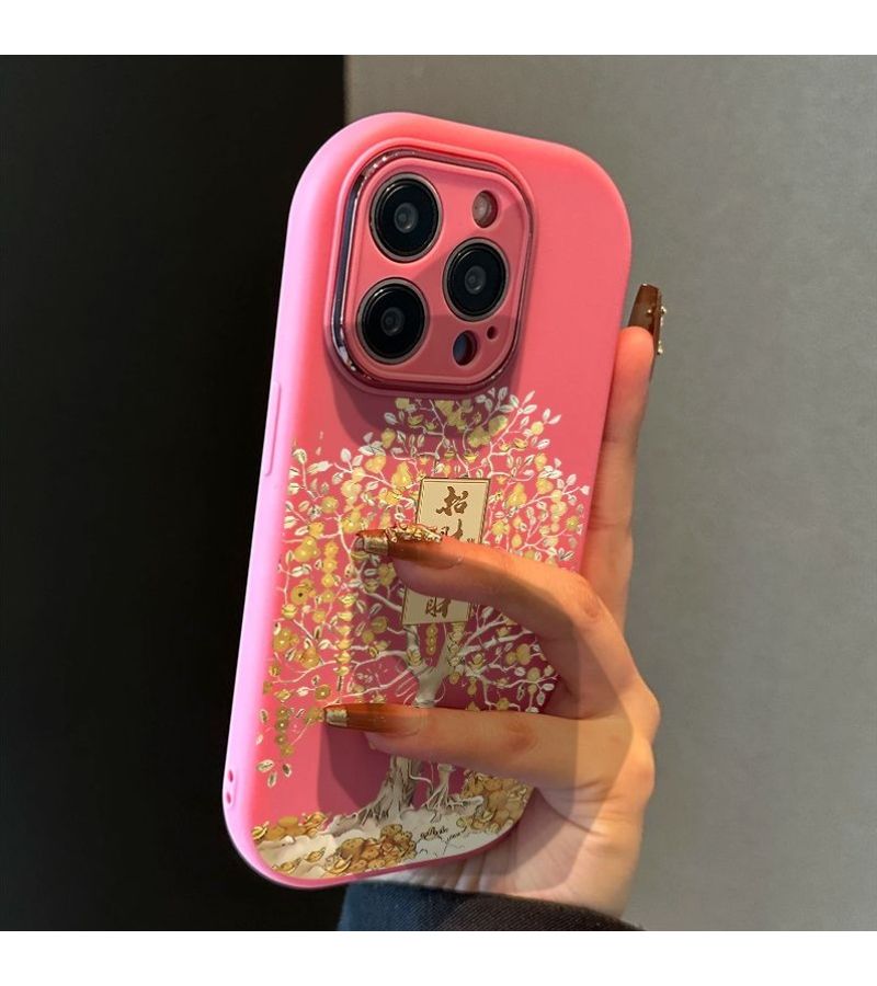 حافظة هاتف لجهاز iPhone 13 Pro Max، لون أبيض أنتيك، تصميم شجرة ذهبية للثروة والازدهار، حماية شديدة ضد السقوط والخدوش والكسر، قبلة مريحة، هدية مثالية لعيد الفصح - Image 3