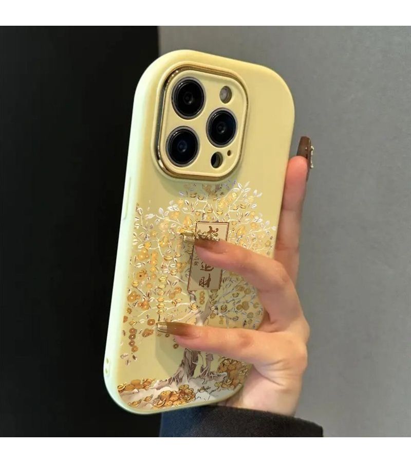 حافظة هاتف لجهاز iPhone 13 Pro Max، لون أبيض أنتيك، تصميم شجرة ذهبية للثروة والازدهار، حماية شديدة ضد السقوط والخدوش والكسر، قبلة مريحة، هدية مثالية لعيد الفصح - Image 5