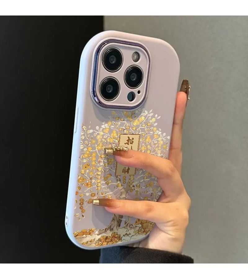 حافظة هاتف لجهاز iPhone 13 Pro Max، لون أبيض أنتيك، تصميم شجرة ذهبية للثروة والازدهار، حماية شديدة ضد السقوط والخدوش والكسر، قبلة مريحة، هدية مثالية لعيد الفصح - Image 2
