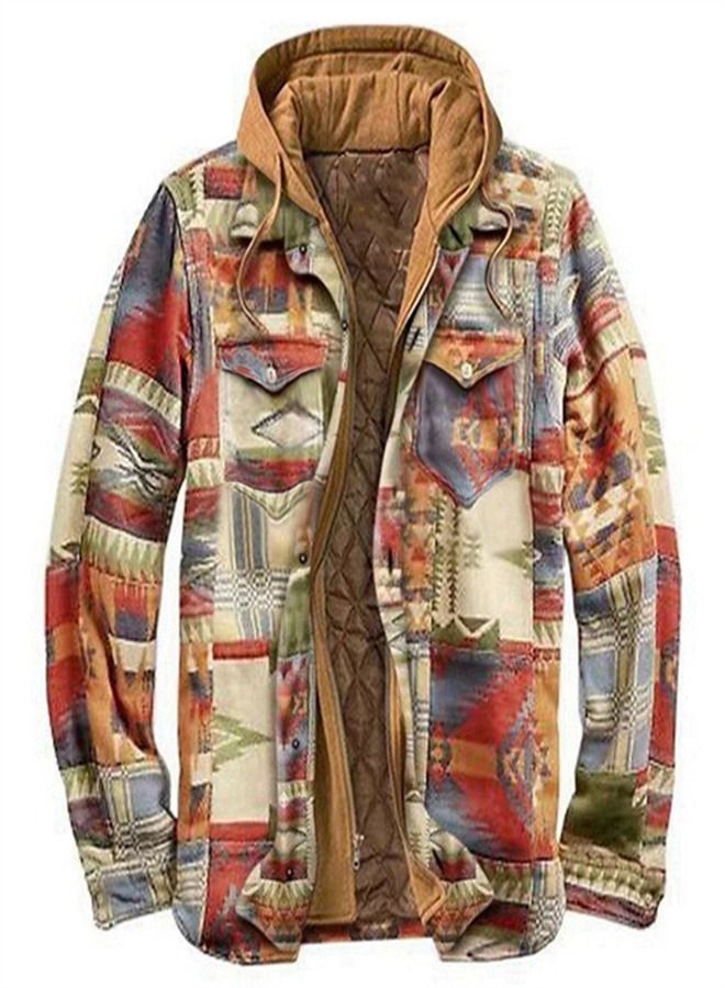 Loquat Men's Thick Non Positioning Printed Hooded Jacket Multicolour 