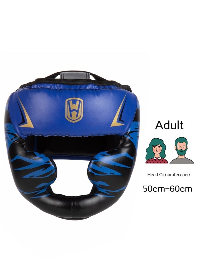 XiuWoo Boxing Headgear, Leather Boxing Helmet, Head Gear for MMA Kickboxing Karate Taekwondo Muay Thai Sparring & Training, Fighting Sparring Headgear Fits Adults Head Guard, blue - Image 2
