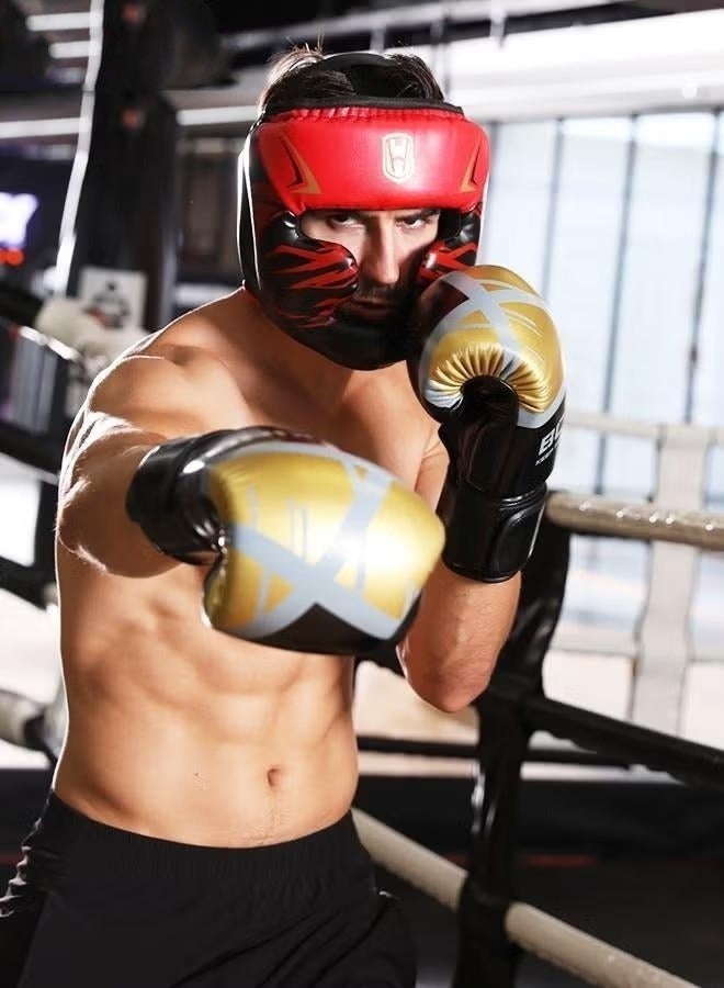 XiuWoo Boxing Headgear, Leather Boxing Helmet, Head Gear for MMA Kickboxing Karate Taekwondo Muay Thai Sparring & Training, Fighting Sparring Headgear Fits Adults Head Guard, blue - Image 3