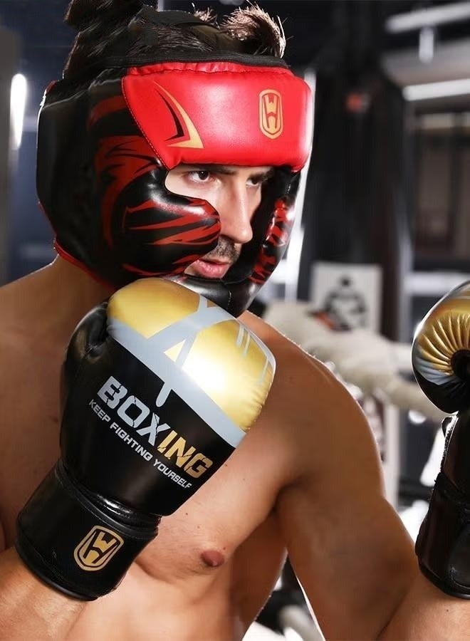 XiuWoo Boxing Headgear, Leather Boxing Helmet, Head Gear for MMA Kickboxing Karate Taekwondo Muay Thai Sparring & Training, Fighting Sparring Headgear Fits Adults Head Guard, blue - Image 4