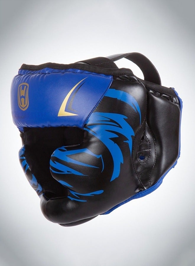 XiuWoo Boxing Headgear, Leather Boxing Helmet, Head Gear for MMA Kickboxing Karate Taekwondo Muay Thai Sparring & Training, Fighting Sparring Headgear Fits Adults Head Guard, blue - Image 1