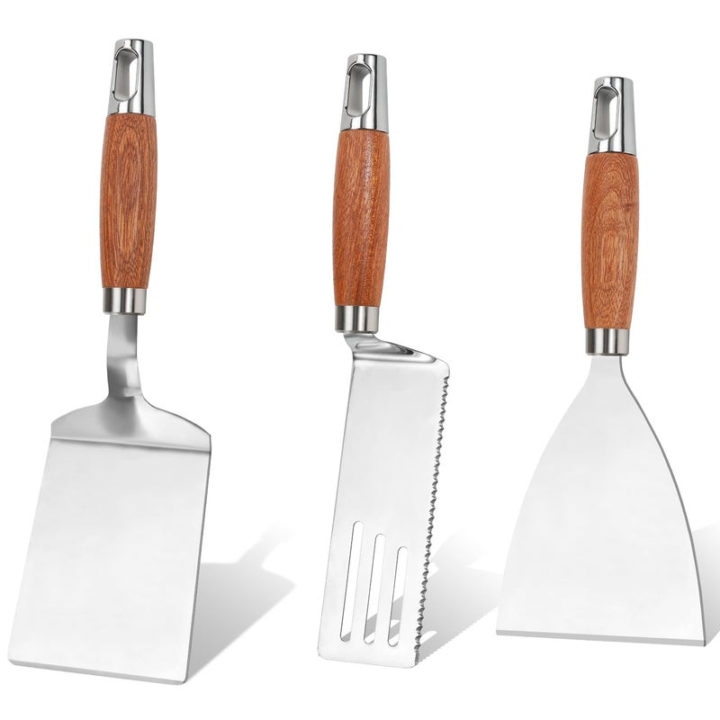 Vayvnt Stainless Steel Spatula Set, Vayvnt Metal Spatula Set for Cast Iron Skillet, Heavy Duty Solid & Slotted Grill Griddle Turners, Wooden Handle & Beveled Edge, Ideal for Grilling, Cooking, Barbecue - Image 1