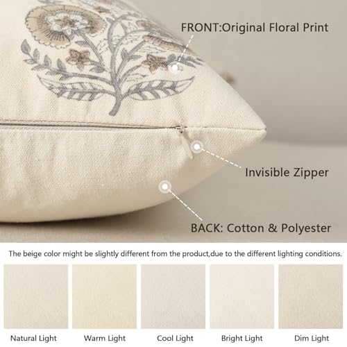 YCOLL Vintage Floral Print Pillow Covers 20x20 Set of 2 Patterned Accent Decorative Cushion Covers Modern Farmhouse Throw Pillow Covers for Sofa Couch Chair Bed Living Room Home Decor Light Brown - Image 3