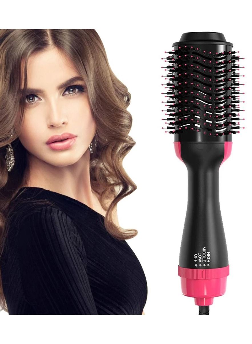 One-Step Hair Dryer and Volumizer Hot Air Brush, 4-in-1 One Step Hair Dryers & Blower Brush with Negative Ions for Reducing Frizz and Static, for All Hair Styles, Pink
