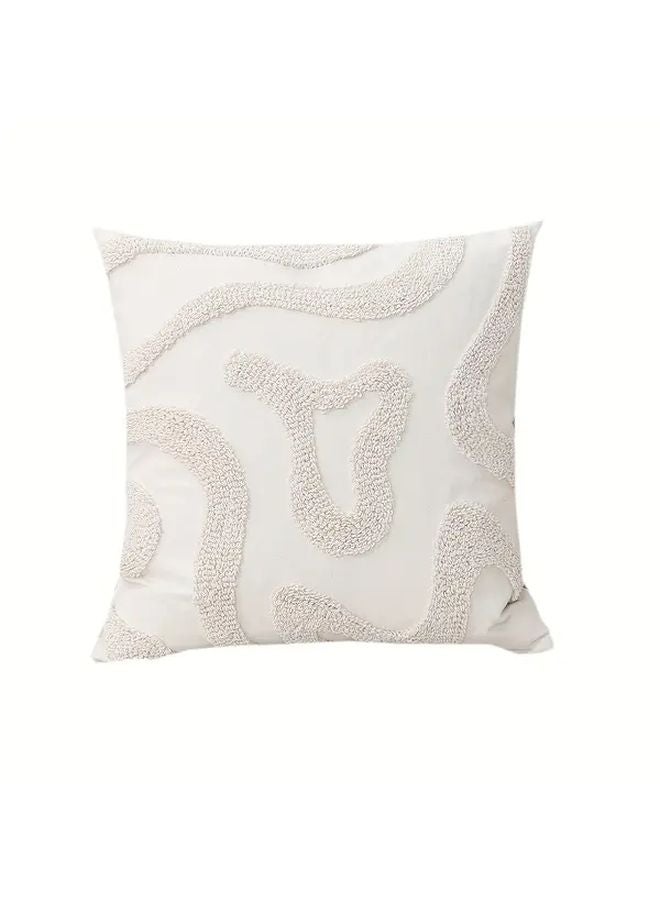 Boho Embroidered Tufted Throw Pillow Cover Ivory 18x18 Inch Geometric Pattern Polyester - Image 1