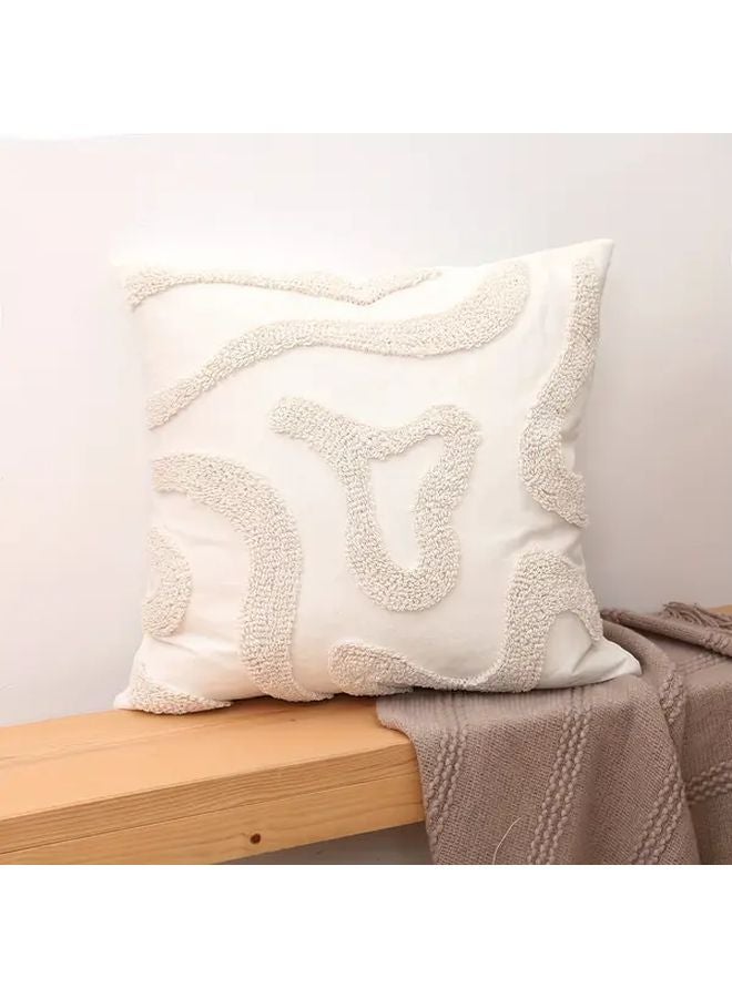 Boho Embroidered Tufted Throw Pillow Cover Ivory 18x18 Inch Geometric Pattern Polyester - Image 5