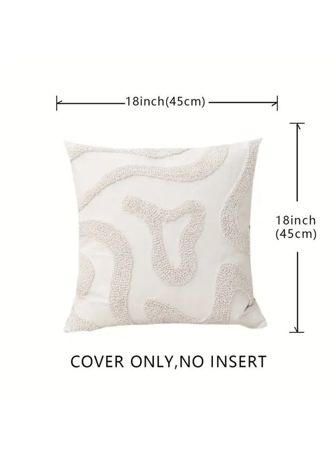 Boho Embroidered Tufted Throw Pillow Cover Ivory 18x18 Inch Geometric Pattern Polyester - Image 4
