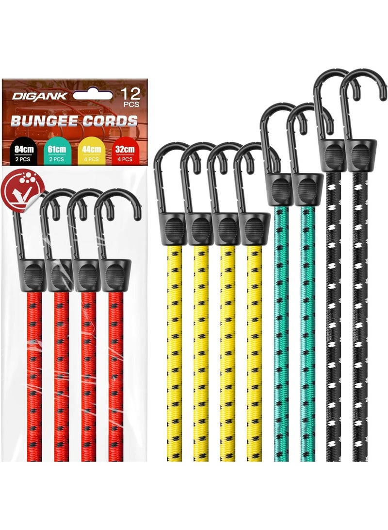 Bungee Cords with Hooks – 12pcs Heavy Duty Bungee Straps for Caravan, Camping RVs, Trunks, Camping Gear, Tarps, Garden Furniture, Trailers, DIY & Outdoor Storage - Image 1