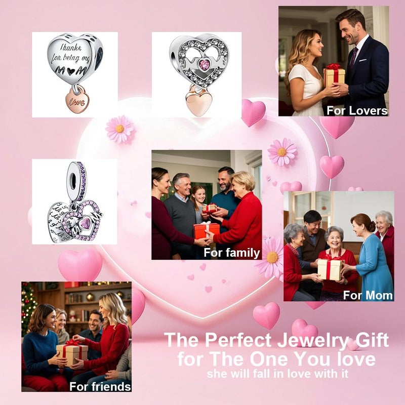 Acrobious 9PCS European Charms Beads Pendant For Bracelet, Charms for DIY Bracelets Necklace Jewellery Gift for Birthday Valentine's Day Party Christmas Mother's Day MOM Heart Love - Image 5