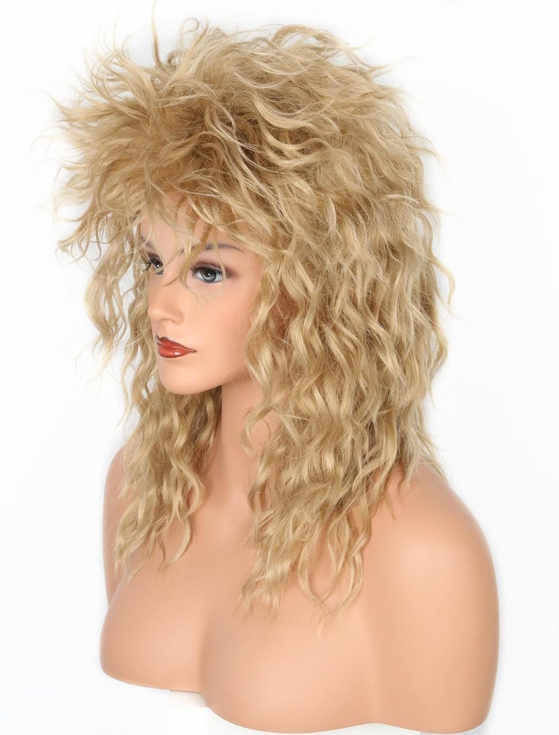 LeMarnia 80s Rock Diva Wig Blonde Brown Fluffy Big Roll Mullet Wigs for Man or Woman Halloween Party Costume Cosplay Wig - Image 2
