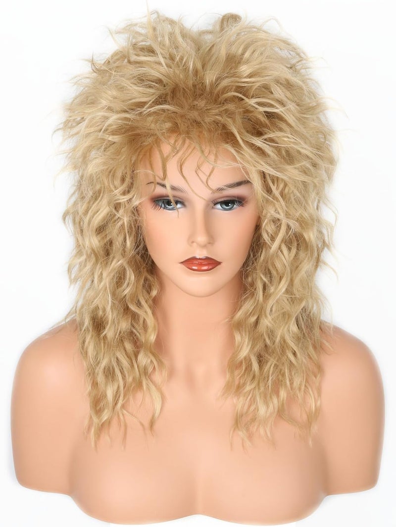 LeMarnia 80s Rock Diva Wig Blonde Brown Fluffy Big Roll Mullet Wigs for Man or Woman Halloween Party Costume Cosplay Wig - Image 1