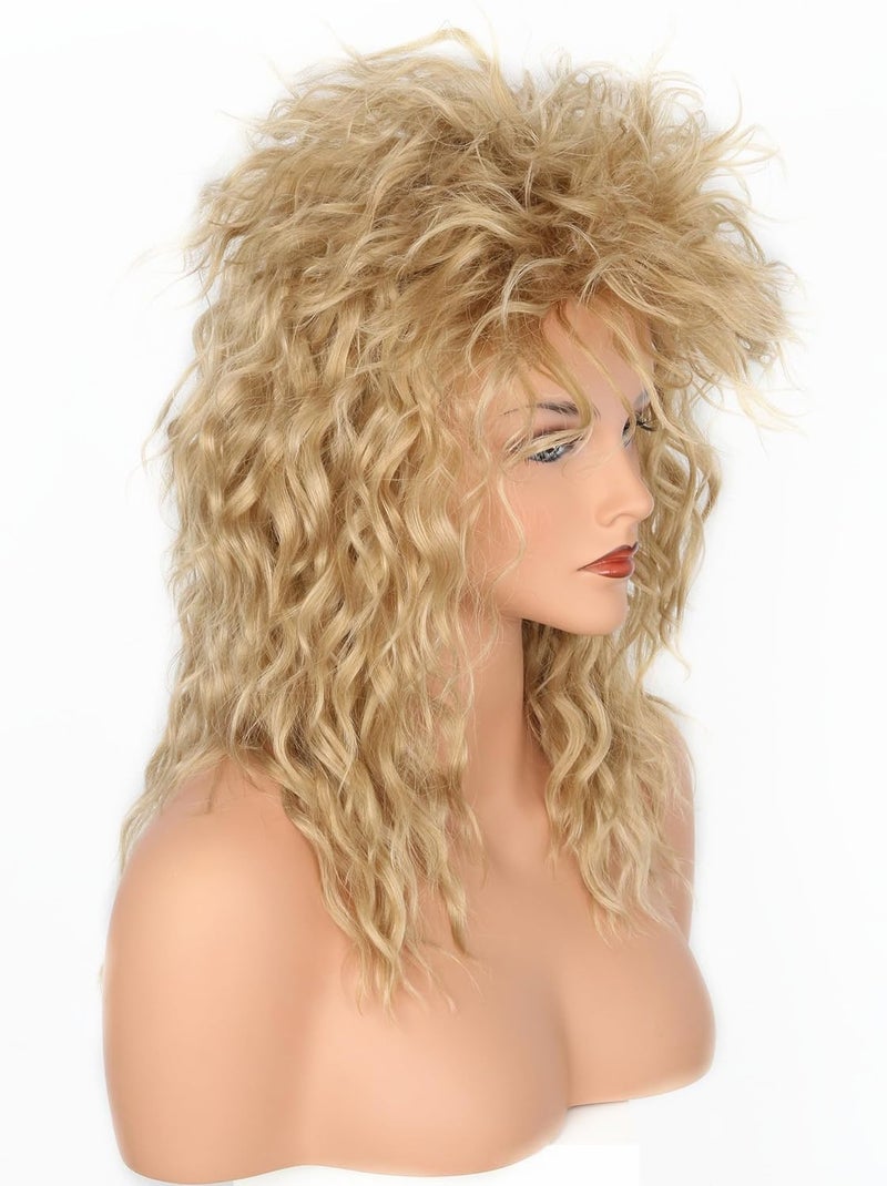 LeMarnia 80s Rock Diva Wig Blonde Brown Fluffy Big Roll Mullet Wigs for Man or Woman Halloween Party Costume Cosplay Wig - Image 3