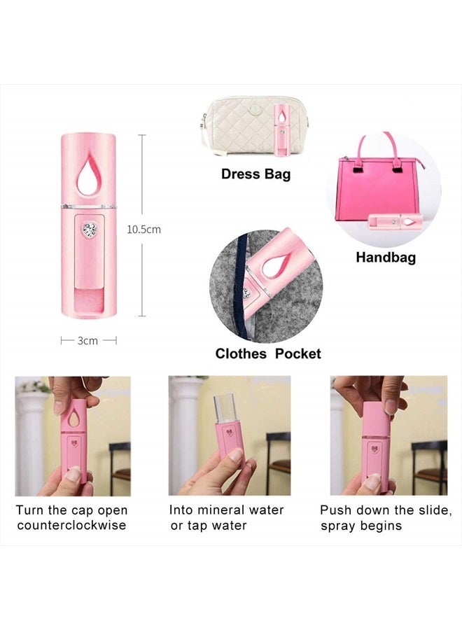 ZOMFOM Nano Facial Steamer Mist Spray Eyelash Extensions Cleaning Pores Water SPA Moisturizing Hydrating Face Sprayer USB Rechargeable Mini Beauty Device (Pink) - Image 3
