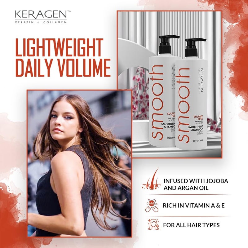KERAGEN - Smoothing Shampoo with Keratin and Collagen for All Hair Types, Sulfate Free, 32 Oz - Moisturizes, Strengthens, Protects Color and Repair - Panthenol, Vitamins, and Jojoba Oil - Image 3