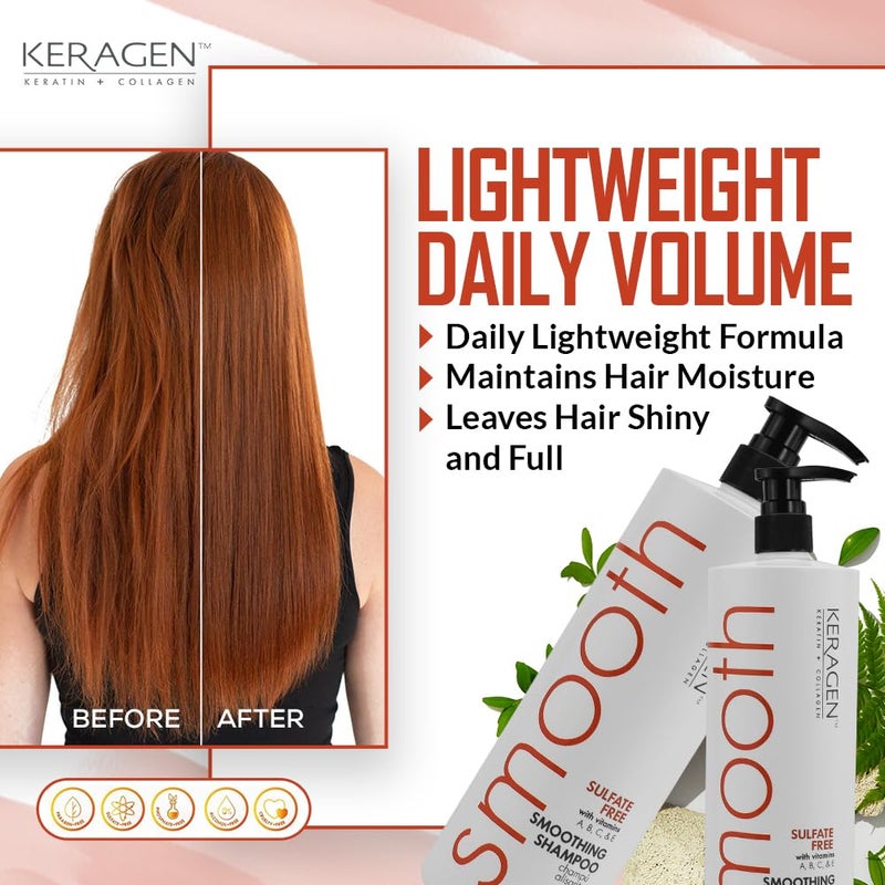 KERAGEN - Smoothing Shampoo with Keratin and Collagen for All Hair Types, Sulfate Free, 32 Oz - Moisturizes, Strengthens, Protects Color and Repair - Panthenol, Vitamins, and Jojoba Oil - Image 5