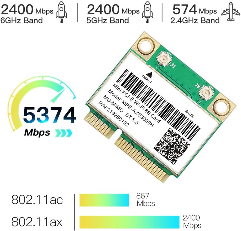 REKONG بطاقة شبكة واي فاي 6E نصف Mini PCI-E 802.11AX AC MPE-AXE3000H 2.4GHz 5GHz 6GHz 5400Mbps بطاقة لاسلكية BT5.2 MU-MIMO محول Mini PCIe واي فاي 6E OFDMA vPro لأجهزة الكمبيوتر المحمولة بنظام ويندوز 10/11 - Image 4