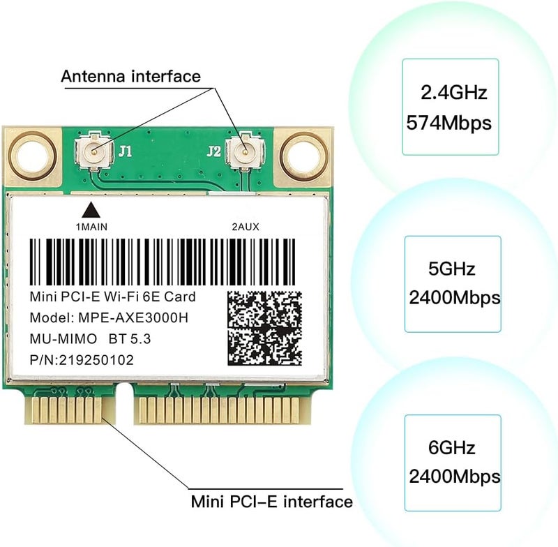 REKONG بطاقة شبكة واي فاي 6E نصف Mini PCI-E 802.11AX AC MPE-AXE3000H 2.4GHz 5GHz 6GHz 5400Mbps بطاقة لاسلكية BT5.2 MU-MIMO محول Mini PCIe واي فاي 6E OFDMA vPro لأجهزة الكمبيوتر المحمولة بنظام ويندوز 10/11 - Image 5